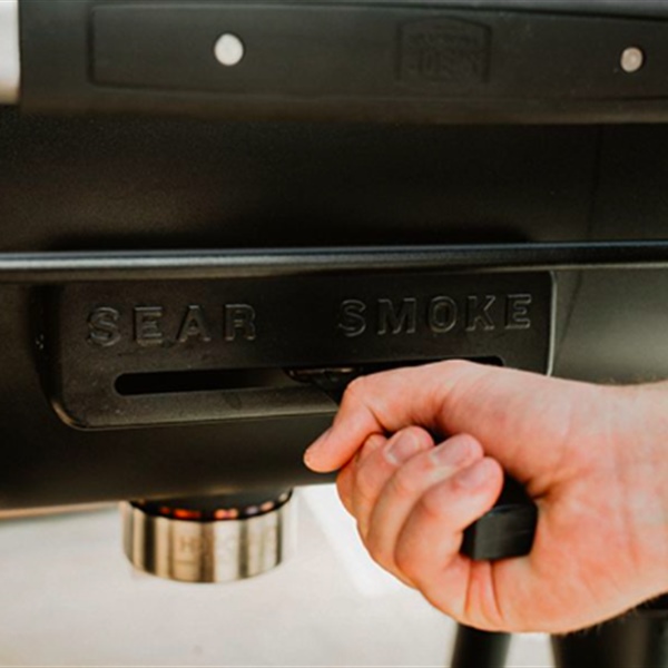 How to switch between sear and smoke mode on the Rider DLX Pellet Grill